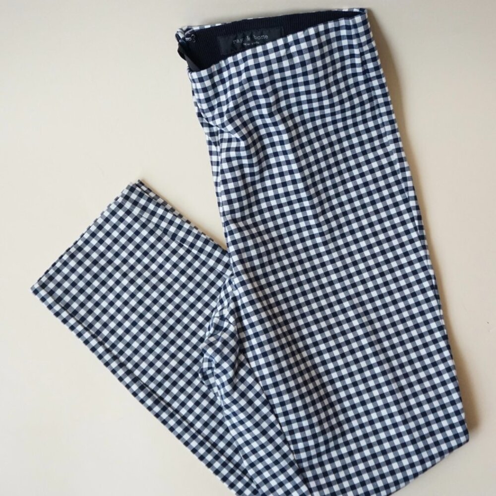 Rag & Bone Gingham "Simone" Navy/White Ankle Pants - Size 8